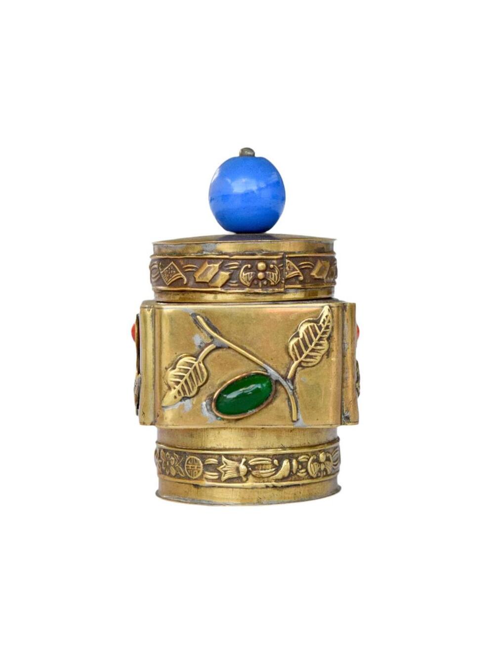 Chinese Brass Jar with Peking Glass